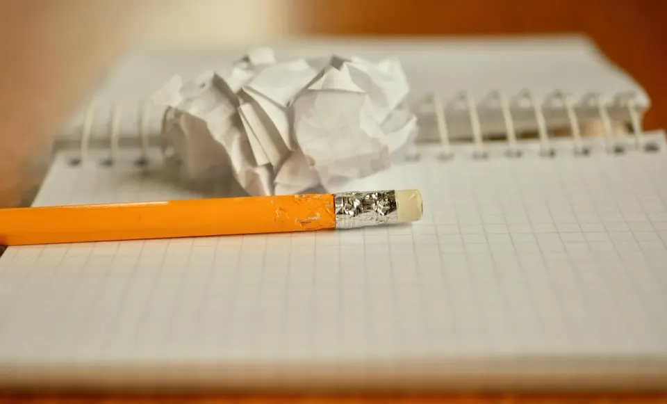 pencil, notebook, crumpled, paper