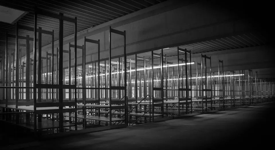steel shelf, industrial hall, warehouse, building